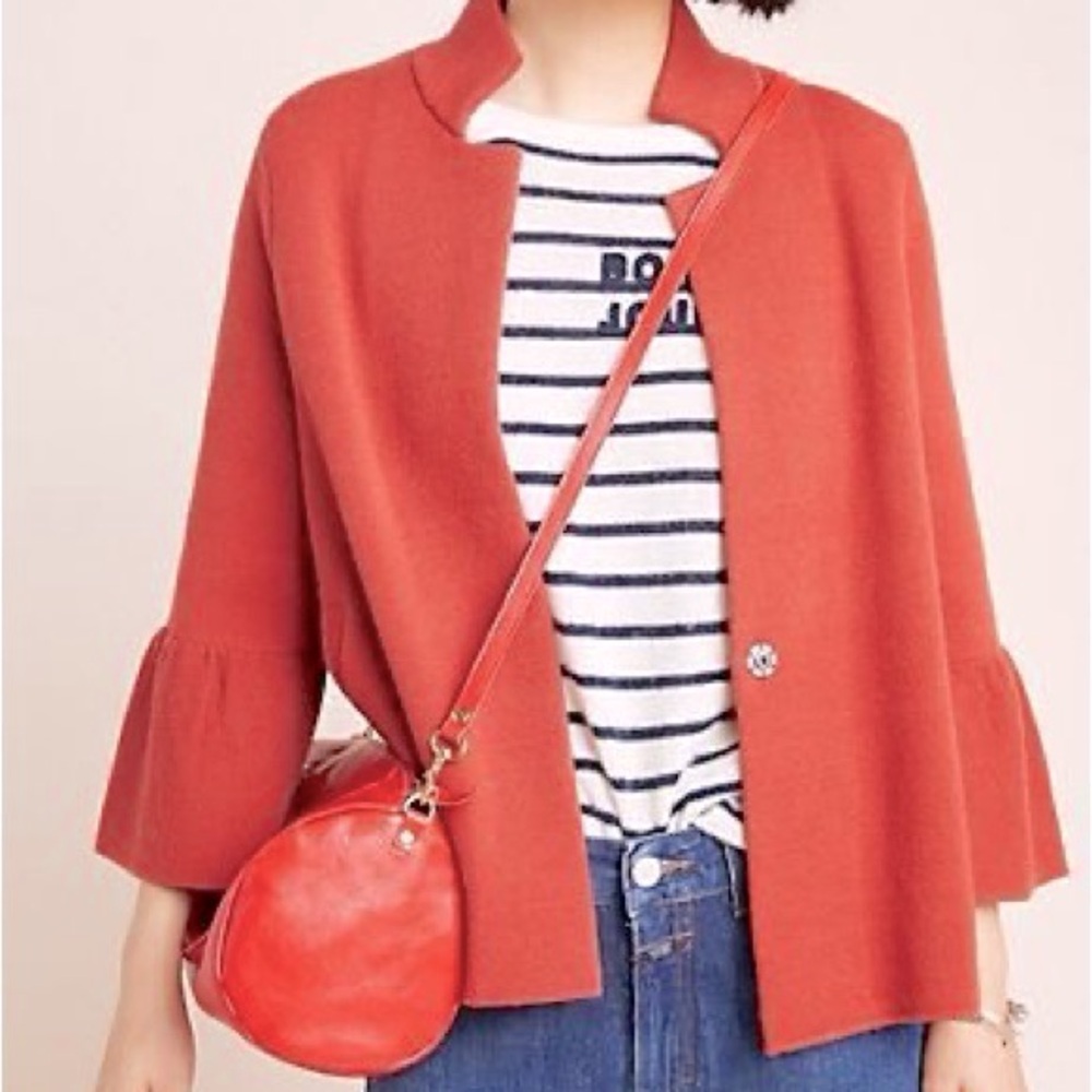 Anthropologie Orange Bell Sleeve Jacket Size S
